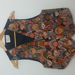Ninon Vintage Vest Tapestry Multi Cultural Children Kids Design USA Size Large